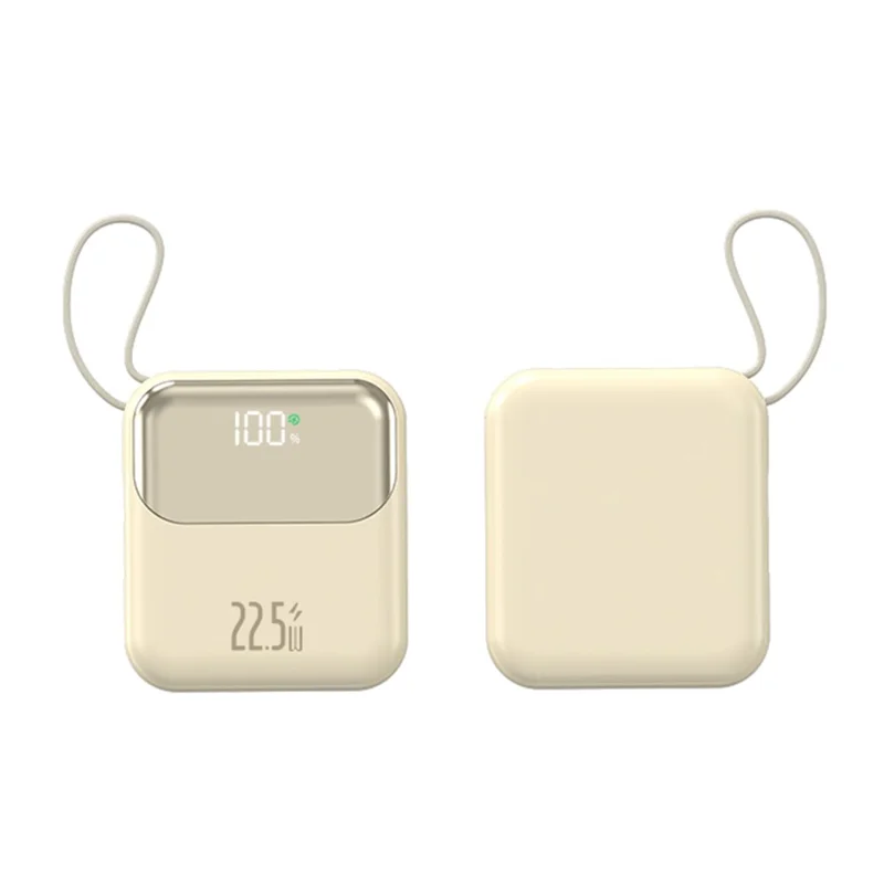 381 Portable 20000mAh 22.5W Fast Charging Power Bank with Built-In Type-C + iP Cables - Beige