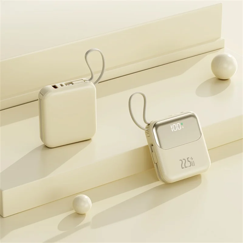 381 Portable 20000mAh 22.5W Fast Charging Power Bank with Built-In Type-C + iP Cables - Beige