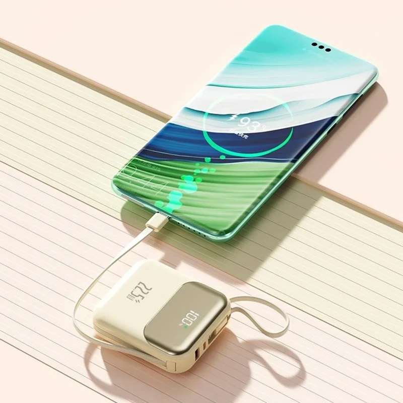 381 Portable 20000mAh 22.5W Fast Charging Power Bank with Built-In Type-C + iP Cables - Beige