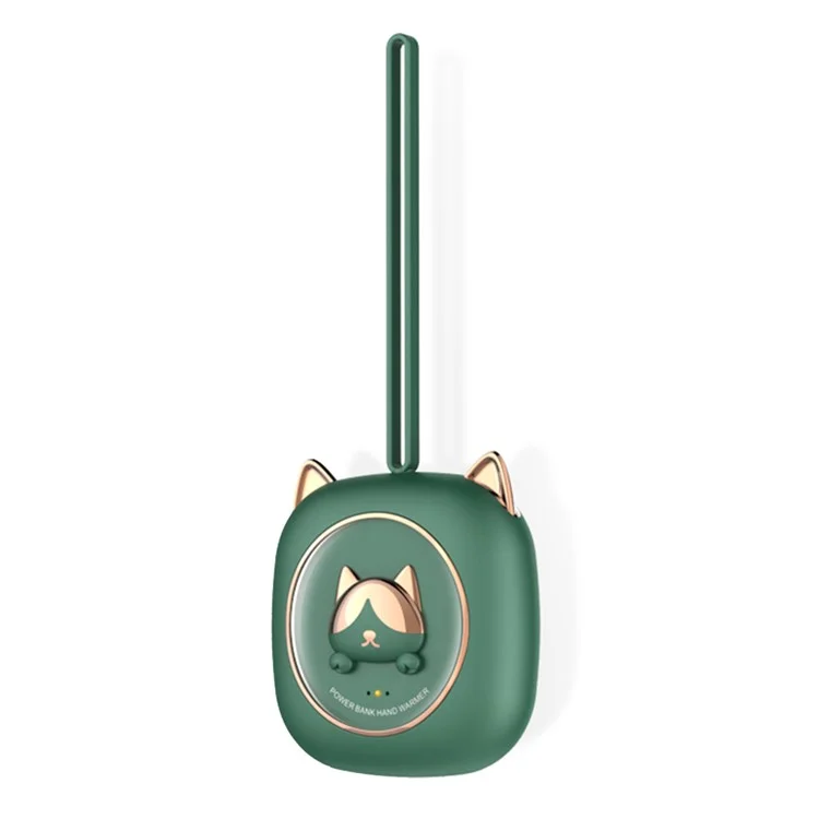 M319 Cute Cartoon Cat Hand Warmer Two Gears Temperature Adjustable 3600mAh Mini Power Bank - Green