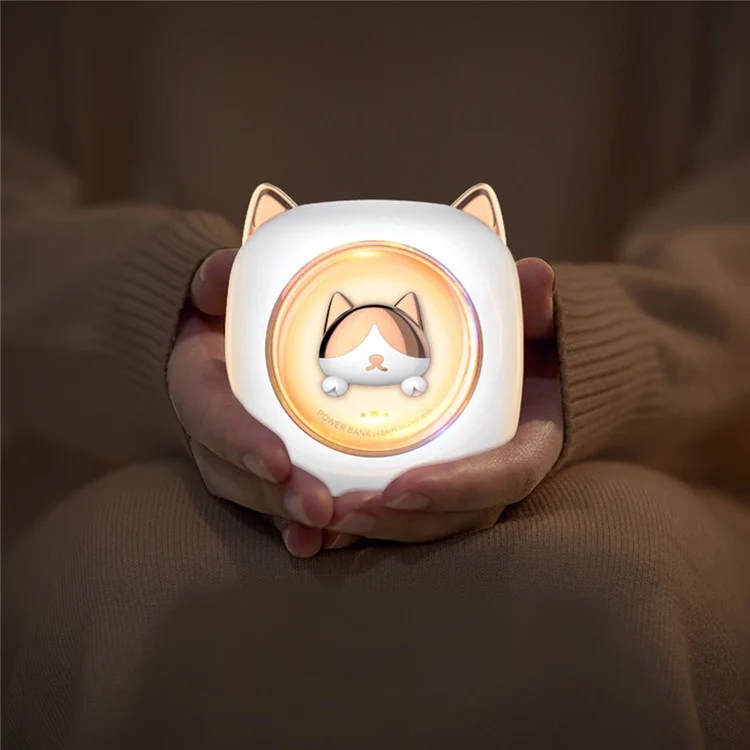 M319 Cute Cartoon Cat Hand Warmer Two Gears Temperature Adjustable 3600mAh Mini Power Bank - Green