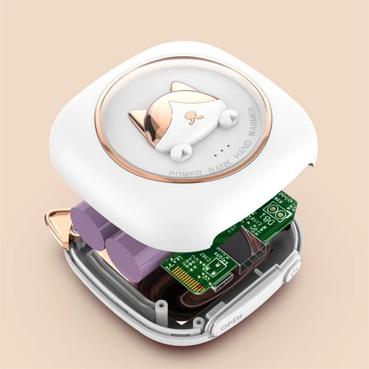 M319 Cute Cartoon Cat Hand Warmer Two Gears Temperature Adjustable 3600mAh Mini Power Bank - Green