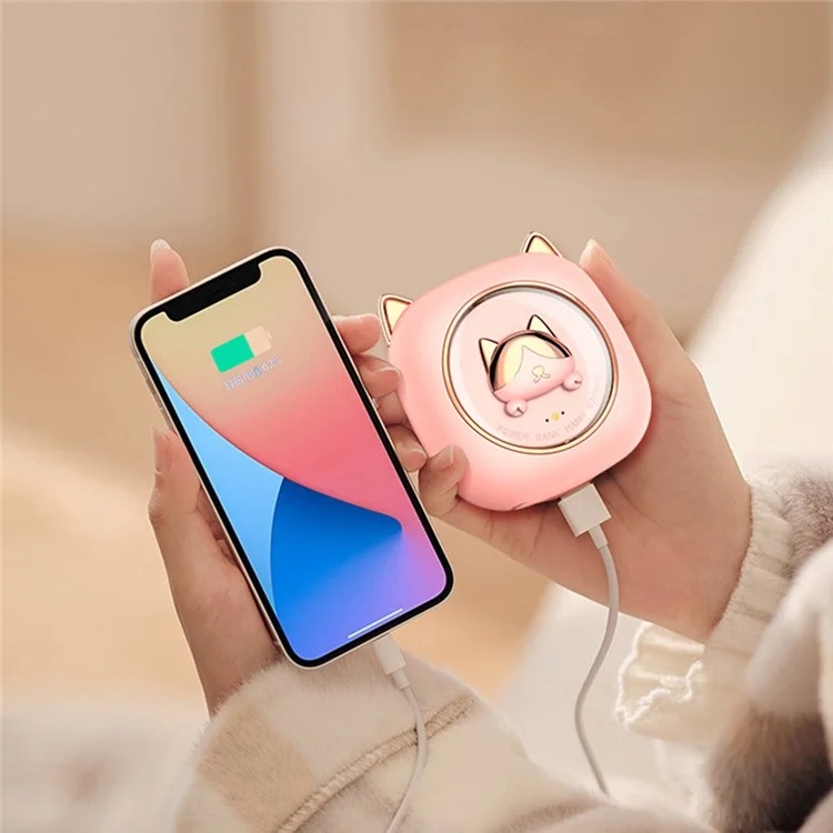 M319 Cute Cartoon Cat Hand Warmer Two Gears Temperature Adjustable 3600mAh Mini Power Bank - Green