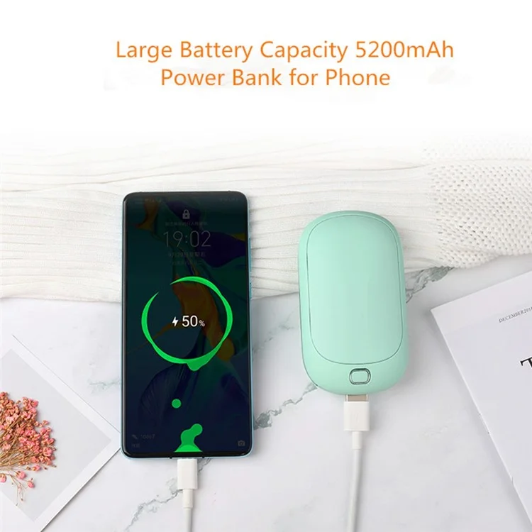 5200mAh Mini Hand Warmer Portable Power Bank External Battery Pack USB Rechargeable Hand Heater - Black