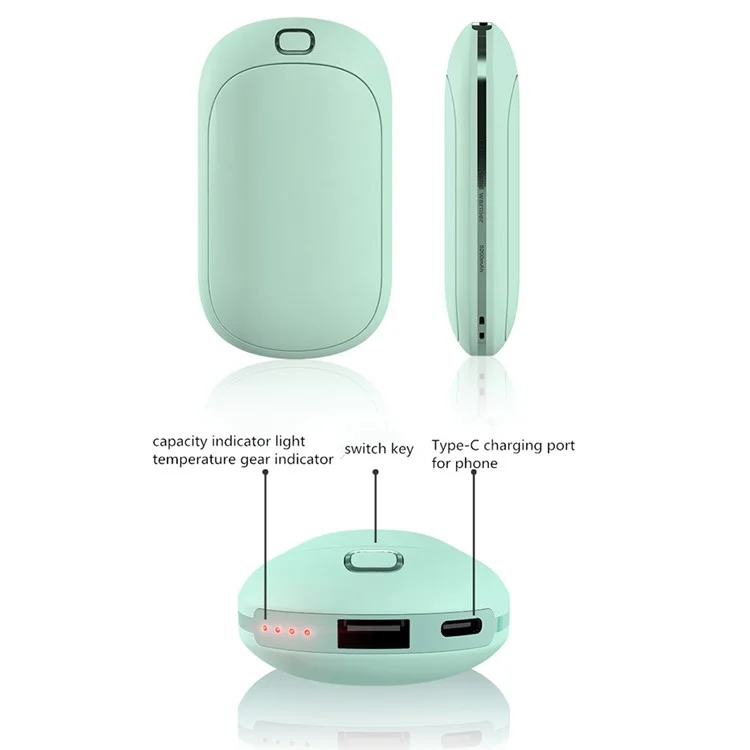 5200mAh Mini Hand Warmer Portable Power Bank External Battery Pack USB Rechargeable Hand Heater - Black