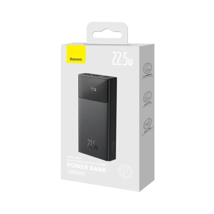 BASEUS Star-Lord Digital Display Fast Charge Power Bank 30000mAh 22.5W (mit Ladekabel USB zu Typ-C 3A 0,3 m) - Schwarz