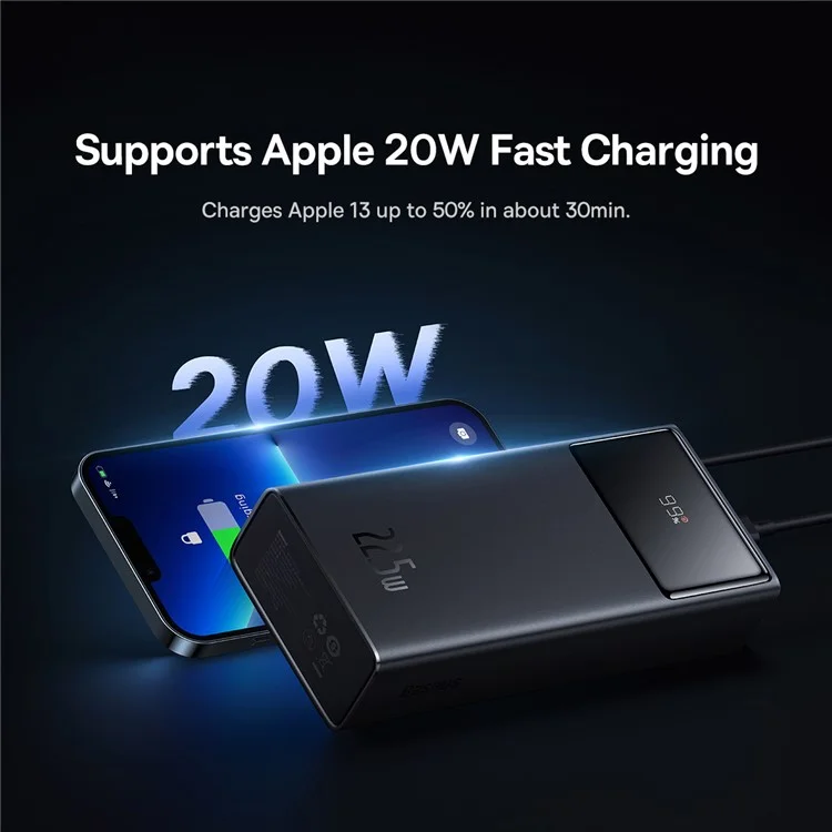 BASEUS Star-Lord Digital Display Fast Charge Power Bank 30000mAh 22.5W (mit Ladekabel USB zu Typ-C 3A 0,3 m) - Schwarz