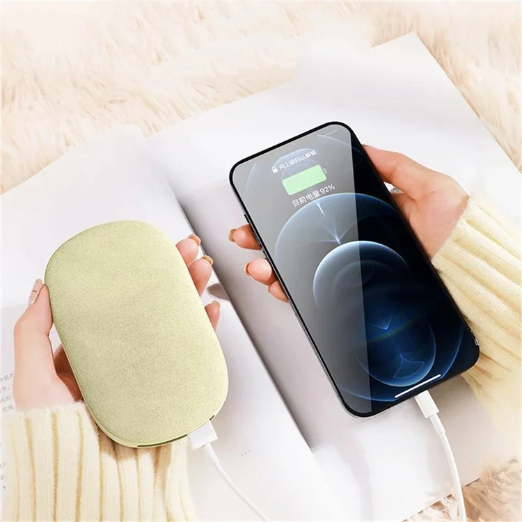 B8 2 in 1 Winter Fast Heating Hand Heater Digital Display 3 Levels Velvet Electric Hand Warmer 10000mAh Power Bank - Aprikose