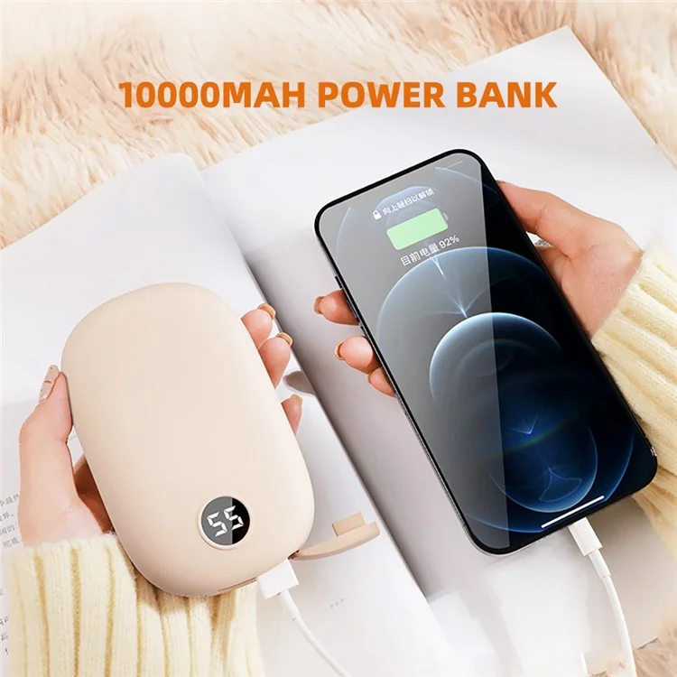 H2 2 in 1 Winter Portable Hand Heater Digital Display 3 Levels Electric Hand Warmer 10000mAh Power Bank - Beige