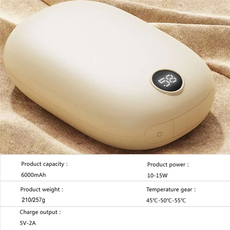 H2 2 en 1 Calentador de Manos Eléctrico con Pantalla Digital 6000mAh Power Bank Portátil de Invierno - Rosa