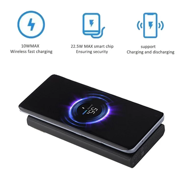 XIAOMI WPB15PDZM 10000mAh Wireless Power Bank 10W Fast Charging Portable Charger External Battery Pack with USB / Type-C Ports - Black