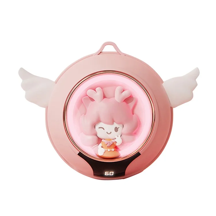N1 Cartoon Angel Hand Warmer 2 Levels Temperature Adjustable Portable 6020mAh Power Bank with Night Light - Pink
