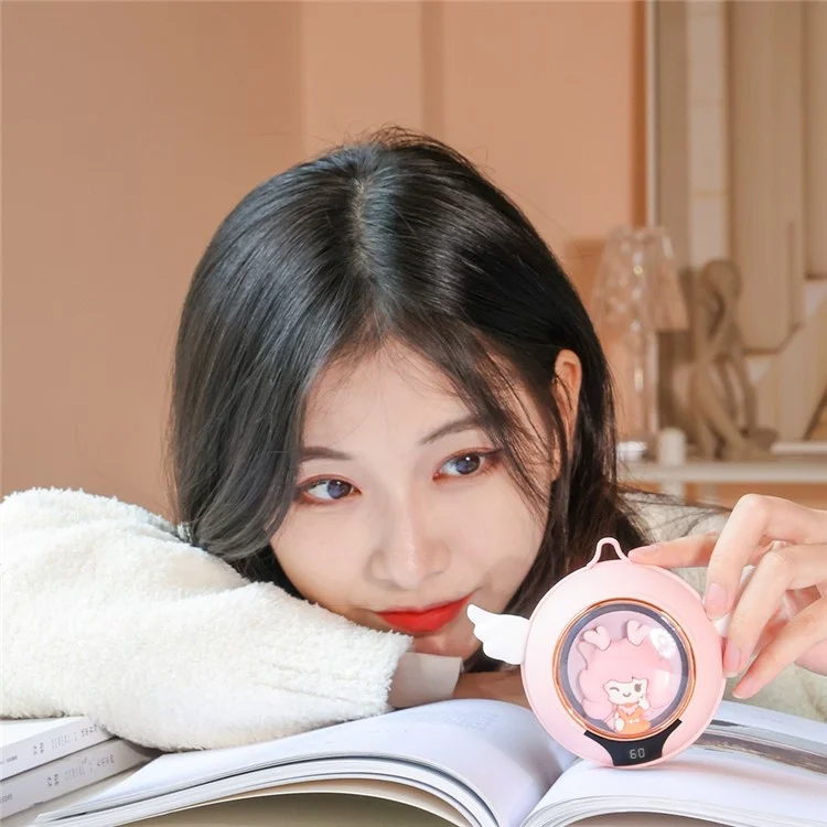 N1 Cartoon Angel Hand Warmer 2 Levels Temperature Adjustable Portable 6020mAh Power Bank with Night Light - Pink