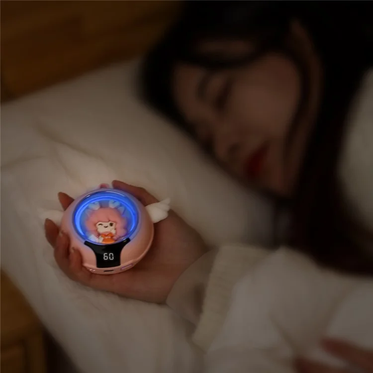 N1 Cartoon Angel Hand Warmer 2 Levels Temperature Adjustable Portable 6020mAh Power Bank with Night Light - Pink