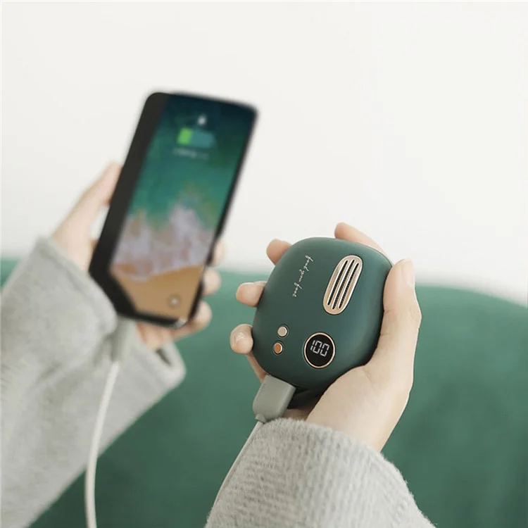 XIAOMIYOUPIN MAOXIN T-40 Digital Display 5000mAh Double-Sided Heating Hand Warmer Power Bank Portable Phone Charger for Winter Home Office - Green