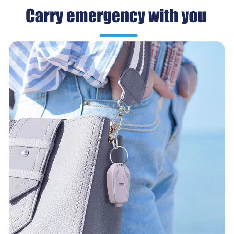 TS-822 Mini Size Keychain 1200mAh Phone Charger Portable Emergency Cellphone Charger Battery Pack Easy Charging Backup Power Bank - Pink / Lightning