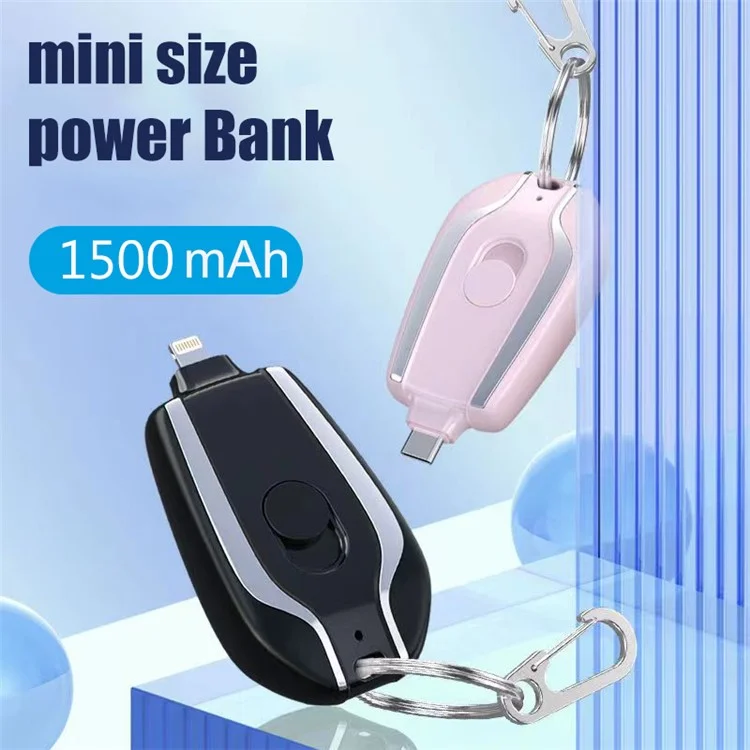 TS-822 Mini Size Keychain 1200mAh Phone Charger Portable Emergency Cellphone Charger Battery Pack Easy Charging Backup Power Bank - Pink / Lightning