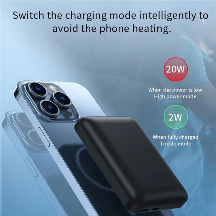 Q51 5000mAh Power Bank 15W Magnetic Wireless+Type-C Wired Charging Phone Tablet Charger External Battery Pack - White