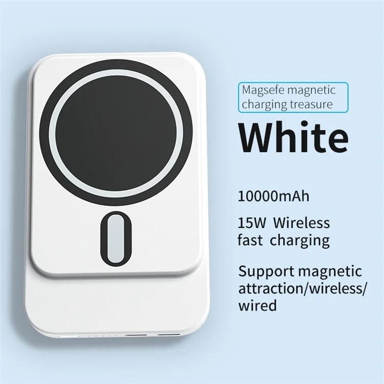 Q101 10000mAh Banque D'alimentation 15W Chargeur Sans Fil Magnétique Pack de Batterie Externe Pour Iphone Samsung Huawei et Plus - Blanche