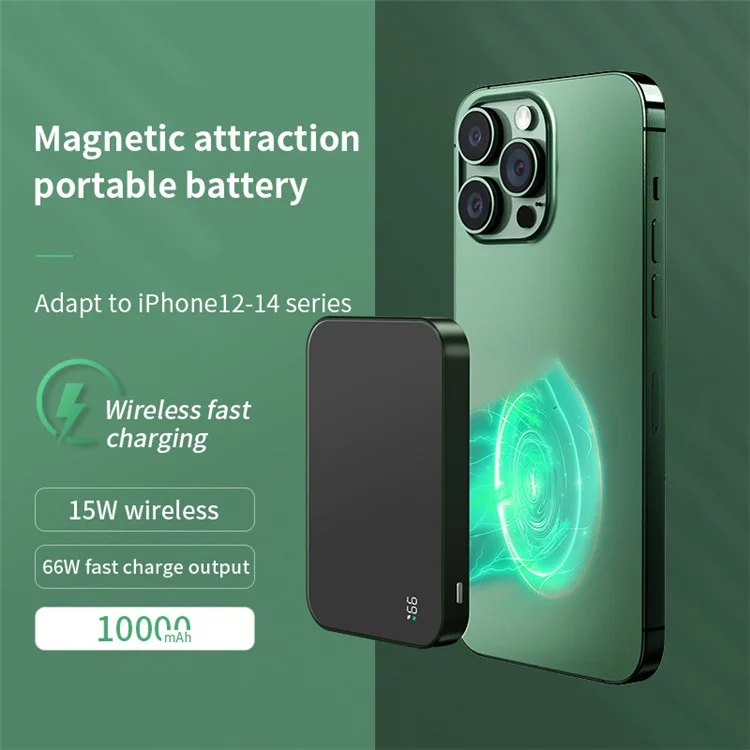 W10 10000mAh Magnetic Power Bank 15W Cargo Rápido de Carga Rápida PD 22.5W Paqueta Externa Portable - Verde