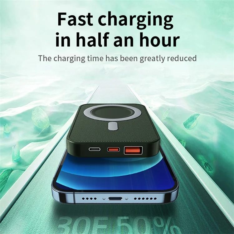 W10 10000mAh Magnetic Power Bank 15W Cargo Rápido de Carga Rápida PD 22.5W Paqueta Externa Portable - Verde
