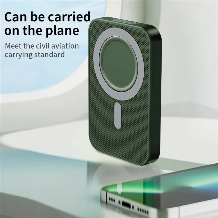 W10 10000mAh Magnetic Power Bank 15W Cargo Rápido de Carga Rápida PD 22.5W Paqueta Externa Portable - Verde