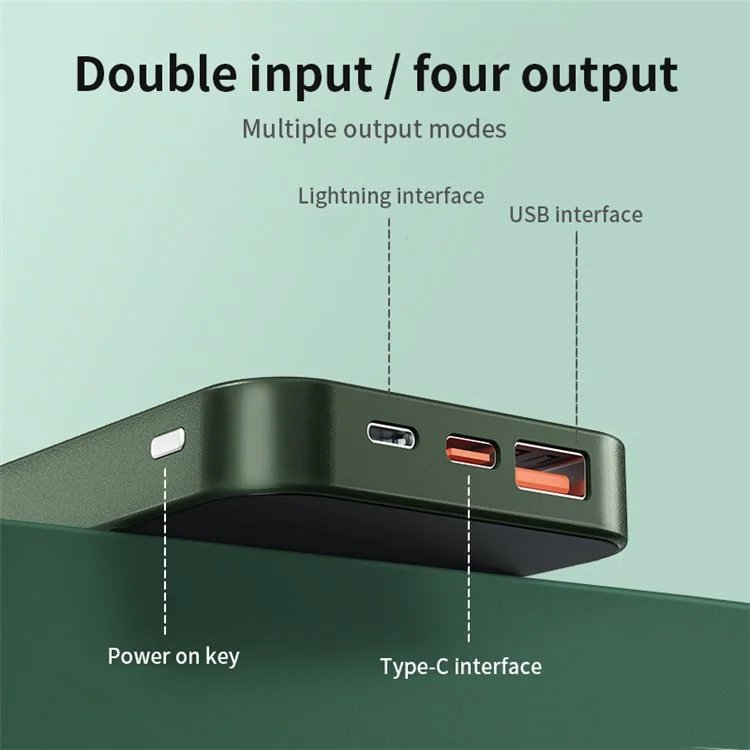 W10 10000mAh Magnetic Power Bank 15W Cargo Rápido de Carga Rápida PD 22.5W Paqueta Externa Portable - Verde