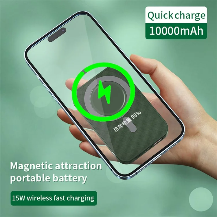 W10 10000mAh Magnetic Power Bank 15W Cargo Rápido de Carga Rápida PD 22.5W Paqueta Externa Portable - Verde