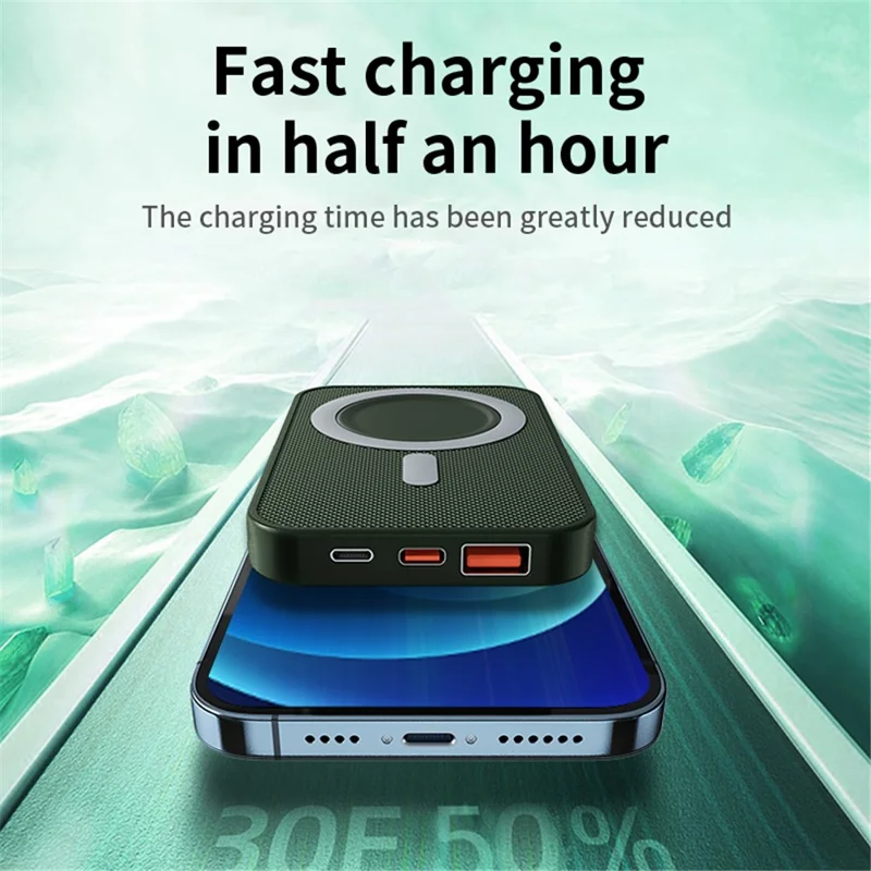 W10 10000mAh Magnetic Power Bank 15W Wireless Fast Charging PD 22.5W Portable External Battery Pack - Blue