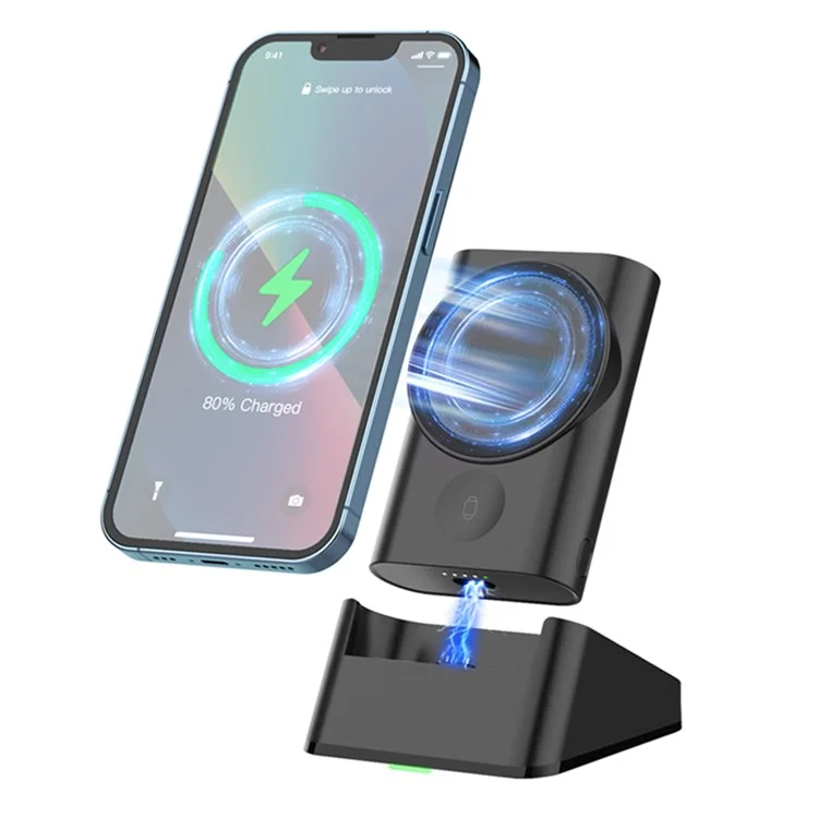 D6 Multifonction 5200mAh Charger Sans Fil Magnétique 5V 2A Banque D'alimentation Portificative Chargeur D'écouteur Avec Câble Type-C Intégré Pour Iphone AirPods Iwatch