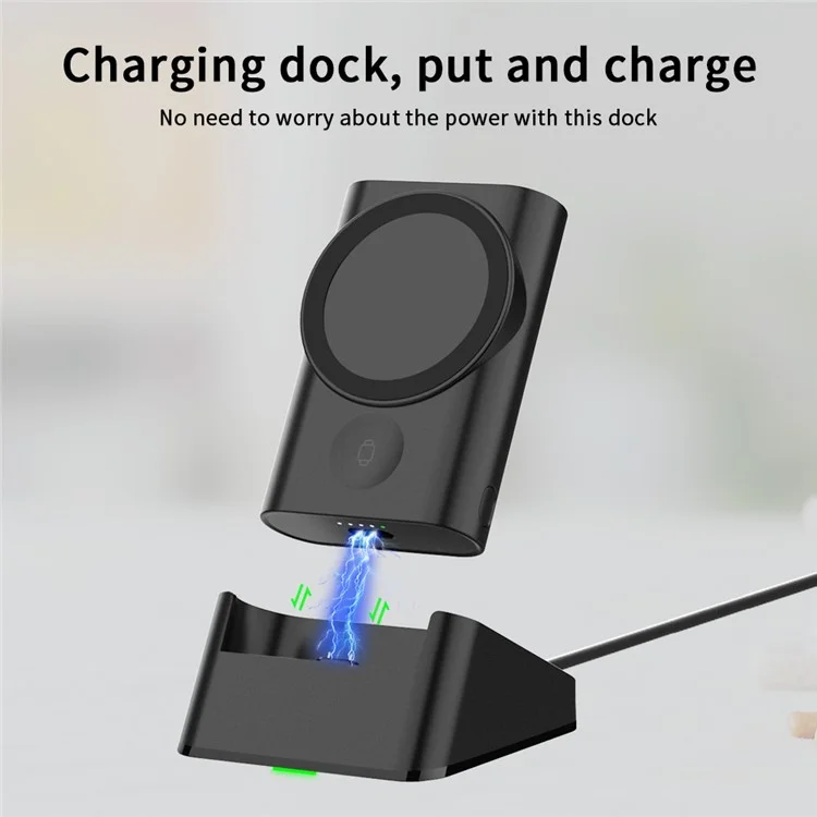 D6 Multifunction 5200mAh Magnetic Wireless Charger 5V 2A Power Bank Portable Watch Earphone Charger with Built-in Type-C Cable for iPhone AirPods iWatch