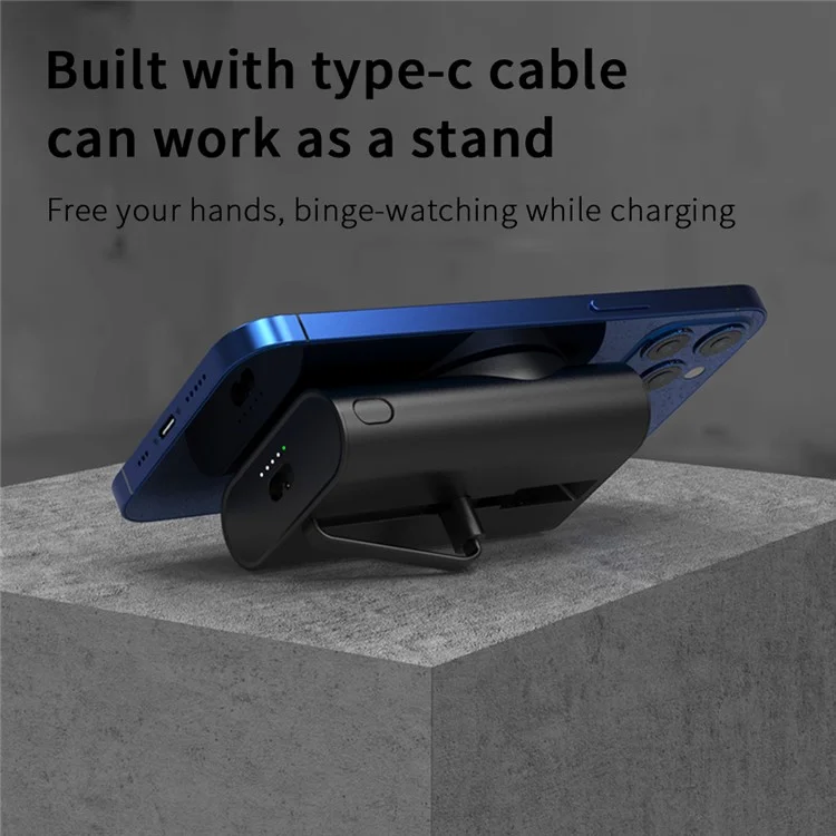 D6 Multifonction 5200mAh Charger Sans Fil Magnétique 5V 2A Banque D'alimentation Portificative Chargeur D'écouteur Avec Câble Type-C Intégré Pour Iphone AirPods Iwatch