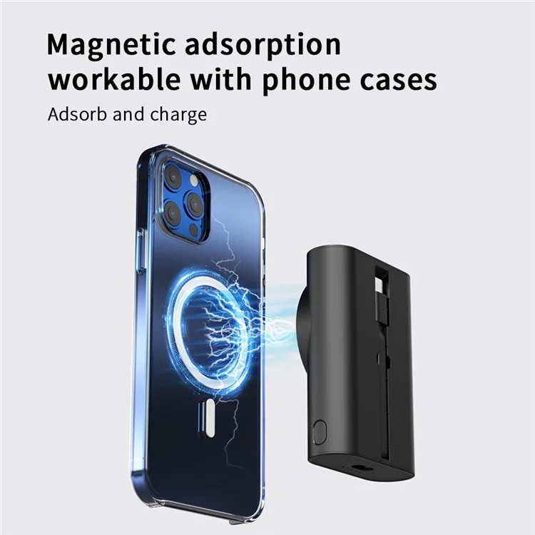 D6 Multifunction 5200mAh Magnetic Wireless Charger 5V 2A Power Bank Portable Watch Earphone Charger with Built-in Type-C Cable for iPhone AirPods iWatch