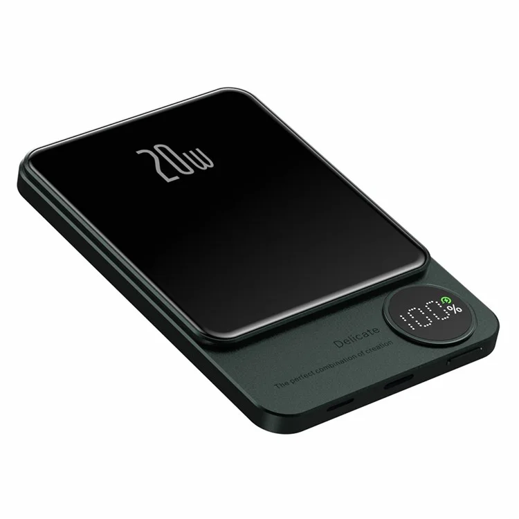 Q9 5000mAh Power Bank Magnetic Suction Slim Aluminum Alloy PD 20W Portable Wired Wireless Charger with Digital Display Screen - Green