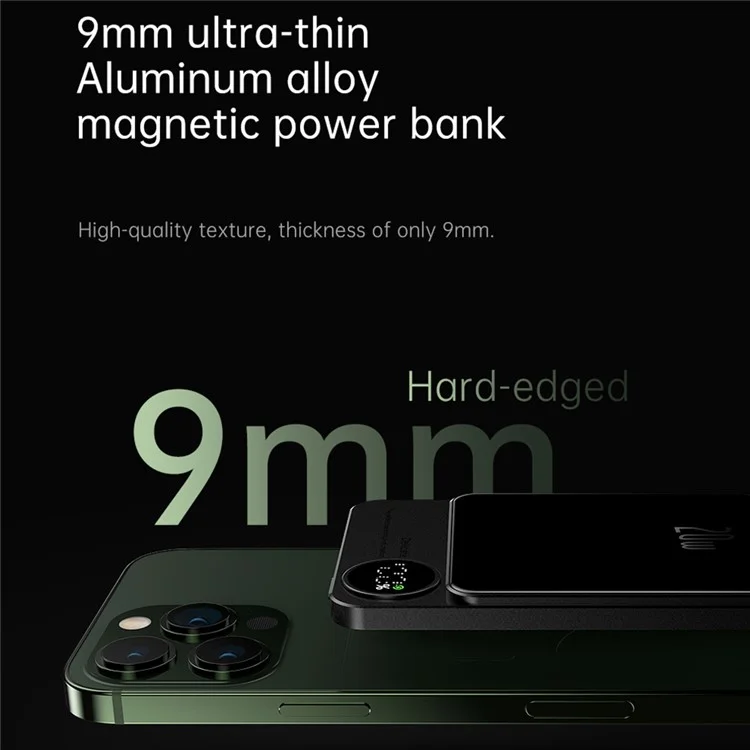 Q9 5000mAh Power Bank Magnetic Suction Slim Aluminum Alloy PD 20W Portable Wired Wireless Charger with Digital Display Screen - Green