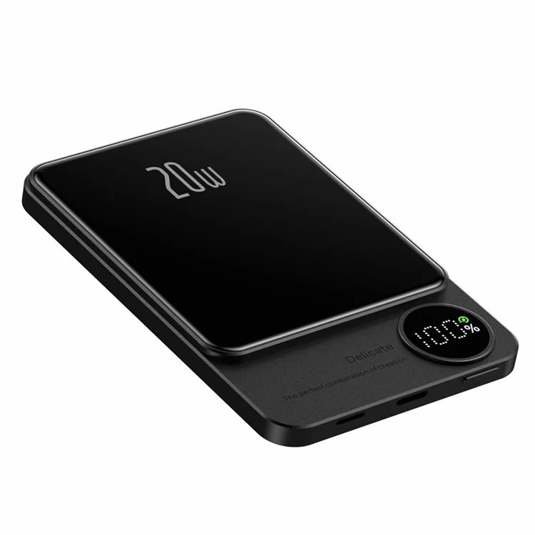Q9 5000mAh Power Bank Magnetic Suction Slim Aluminum Alloy PD 20W Portable Wired Wireless Charger with Digital Display Screen - Grey