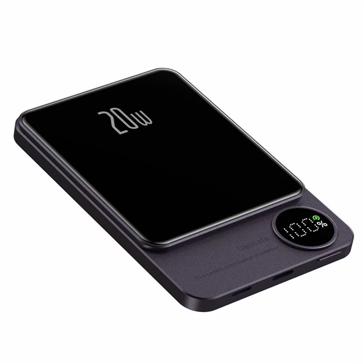 Q9 5000mAh Power Bank Magnetic Suction Slim Aluminum Alloy PD 20W Portable Wired Wireless Charger with Digital Display Screen - Purple