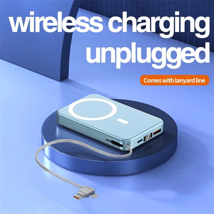 JJT-A51 10000mAh Power Bank Built-in Lightning / Type-C Cable 15W Magnetic Wireless Charging Battery Pack - White