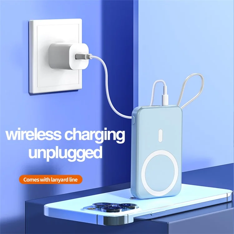 JJT-A51 10000mAh Power Bank Built-in Lightning / Type-C Cable 15W Magnetic Wireless Charging Battery Pack - White