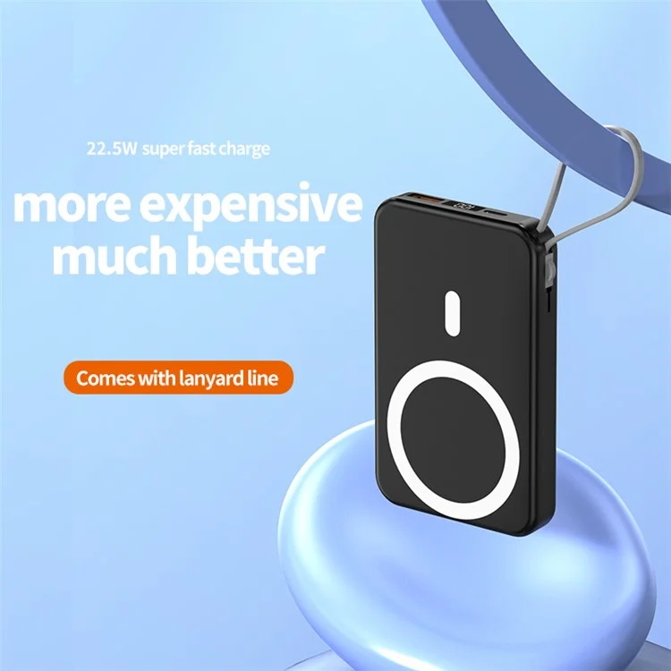 JJT-A51 10000mAh Power Bank Built-in Lightning / Type-C Cable 15W Magnetic Wireless Charging Battery Pack - White