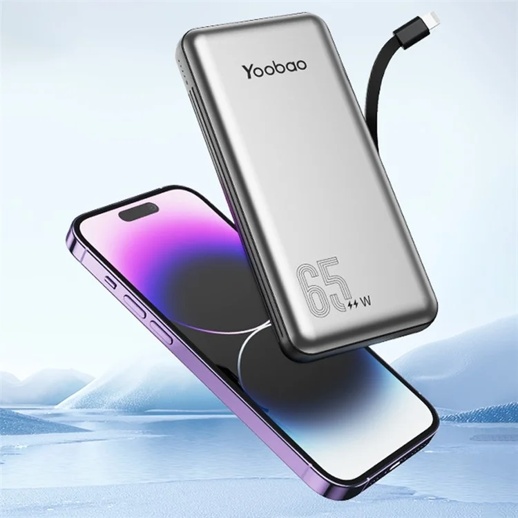 YOOBAO LC6-65W 20000mAh Portable Phone External Battery Power Bank Charger with Built-in Type-C / Lightning Cable