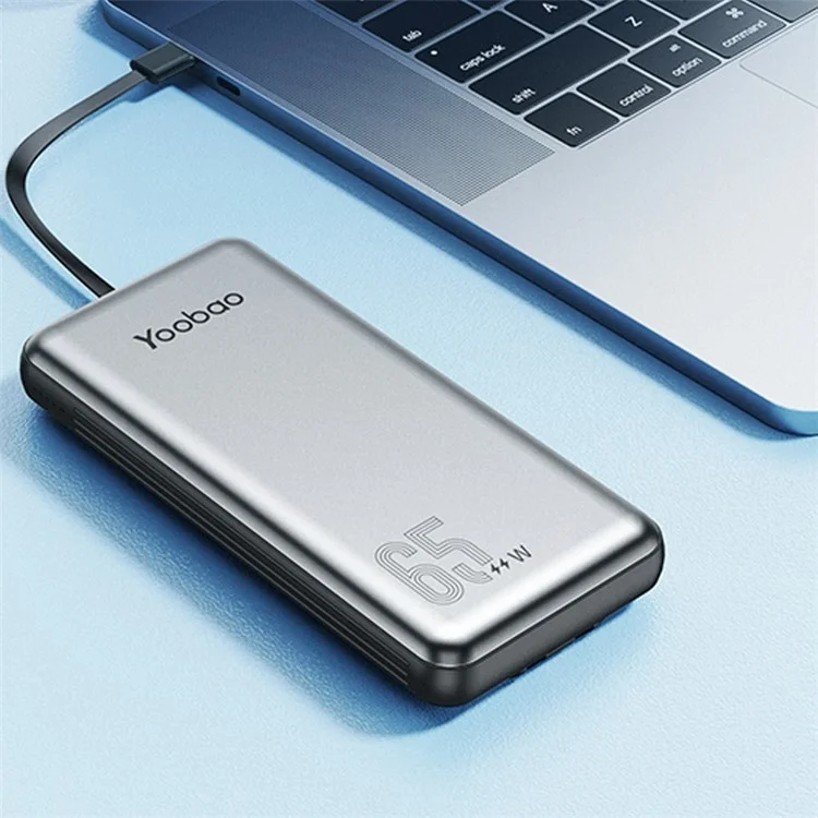 YOOBAO LC6-65W 20000mAh Portable Phone External Battery Power Bank Charger with Built-in Type-C / Lightning Cable