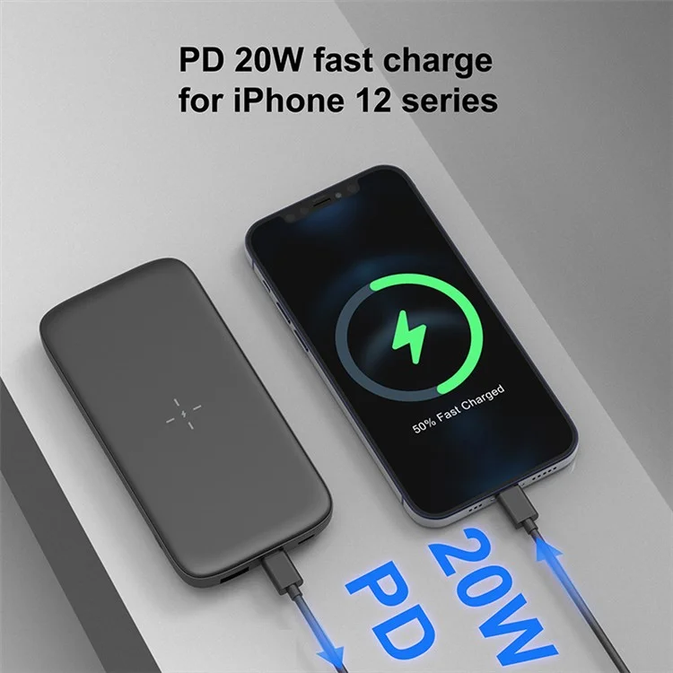 C1016W 15W Wireless Charger 10000mAh Power Bank PD 20W / QC 22.5W Portable Charger Cell Phone External Battery Pack with Indicator Lights - Black