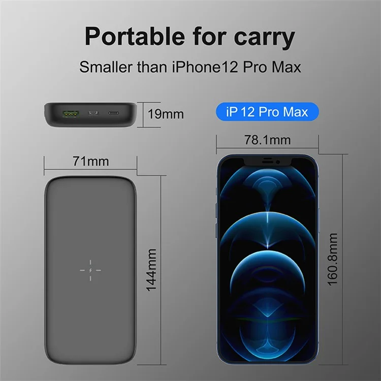 C1016W 15W Wireless Charger 10000mAh Power Bank PD 20W / QC 22.5W Portable Charger Cell Phone External Battery Pack with Indicator Lights - Black