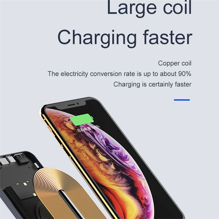 Banque d'alimentation portable en métal de 10 000 mAh avec charge rapide QC3.0 + PD, chargeur de batterie externe pour téléphone avec affichage numérique, chargeur sans fil - Rouge
