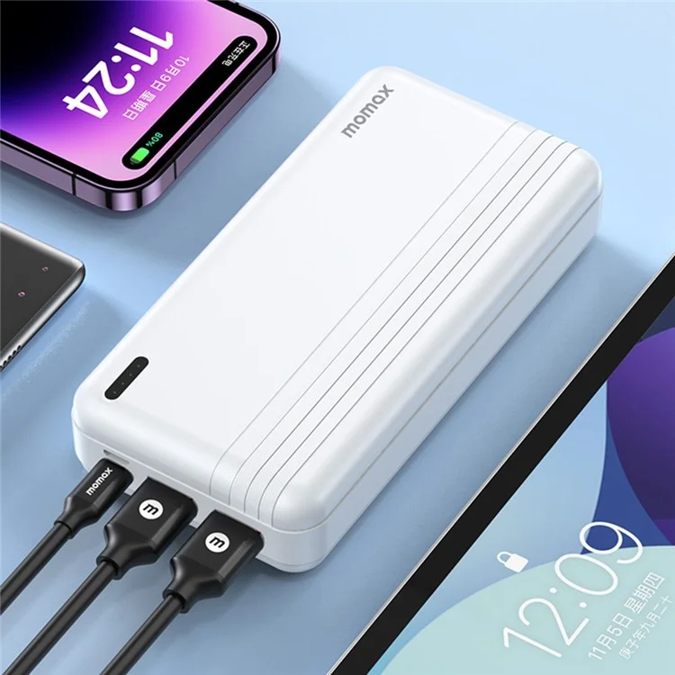 MOMAX IP78 Ipower PD 20W Fast Ladepower Bank 20000mah 3 USB Ausgabes Telefon Externer Akku - Schwarz