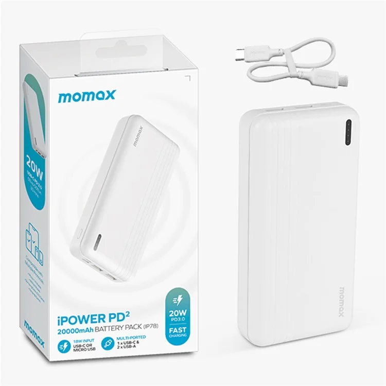 MOMAX IP78 Ipower PD 20W Fast Ladepower Bank 20000mah 3 USB Ausgabes Telefon Externer Akku - Schwarz