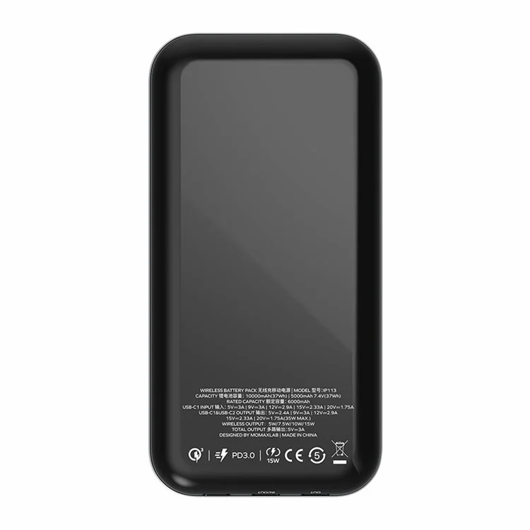 MOMAX IP113 Q.MAG POWER13 Batterie externe 10000mAh avec charge rapide sans fil 35W et écran numérique