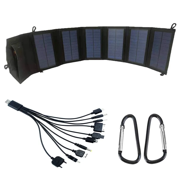 Caricabatterie solare portatile da esterno da 20W con doppia porta USB, 6 pannelli solari ripiegabili, power bank per la ricarica dei telefoni