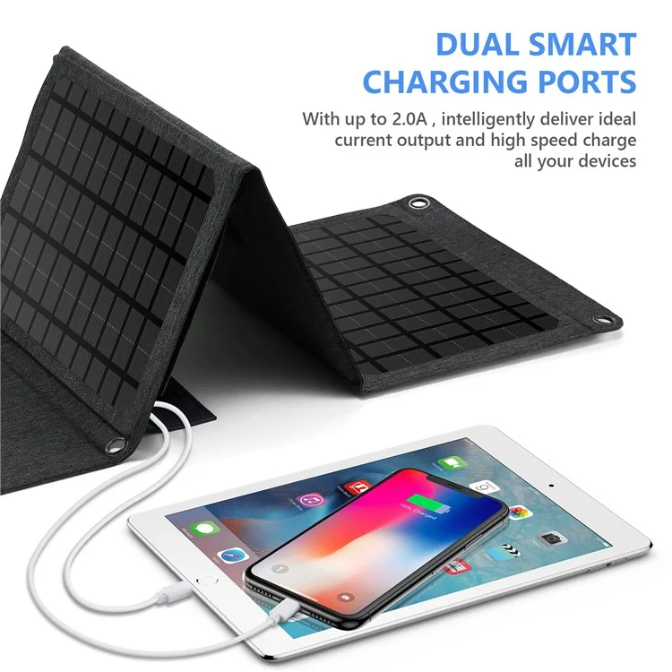 Pannello Solare Portatile Pieghevole da 30W con Doppia USB, Pannello Solare a 5 Pieghe per Ricarica Telefono Cellulare, Campeggio, Trekking